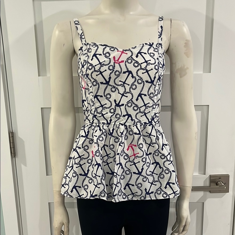 Lilly Pulitzer Size 4 “Ahoy There” Anchor Print Peplum Tank Top
